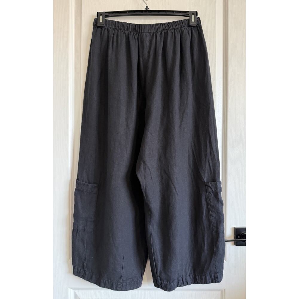 Bryn Walker 100% Linen Pants Women’s M Black Wide Leg Lagenlook Pull On Cropped - Picture 6 of 15